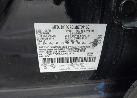 2020 Ford Explorer Xlt from USA, damaged, VIN 1FMSK7DH9LGA22971